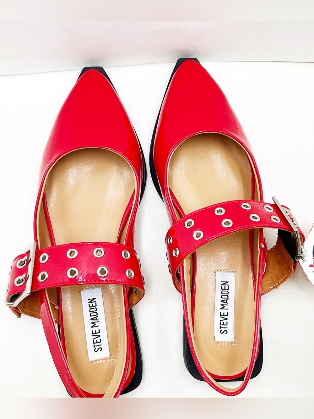 🆕{Steve Madden} Smokee Red Patent Pointed Slingback with Grommet Straps - Picture 9 of 16